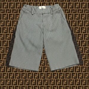Authentic Fendi luxury designer boys signature logo gingham print shorts Sz 6